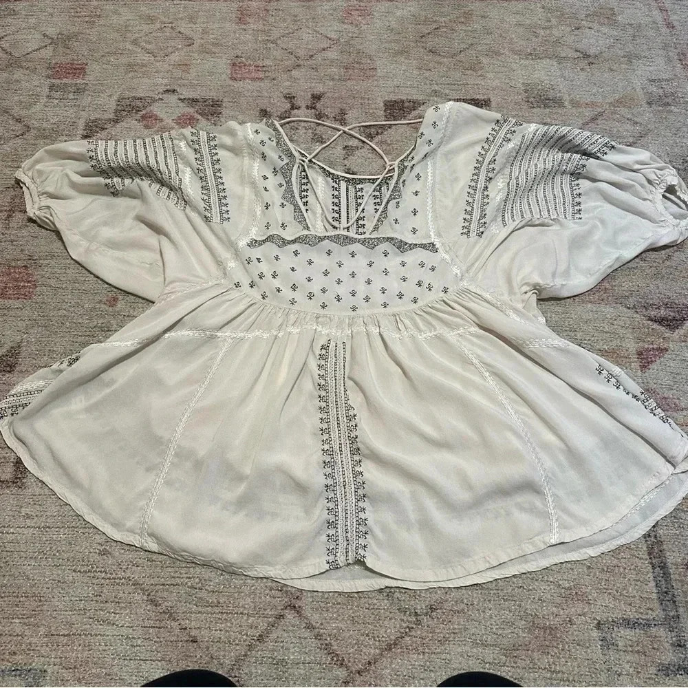 Free People Wild One Embroidered Top in Ivory size XS - Picture 9 of 16